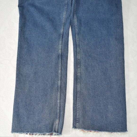 Eddie Bauer Wide Leg Raw Hem Red Plaid Flannel-Lined Women's Jeans Cotton 12 32 - Picture 7 of 14